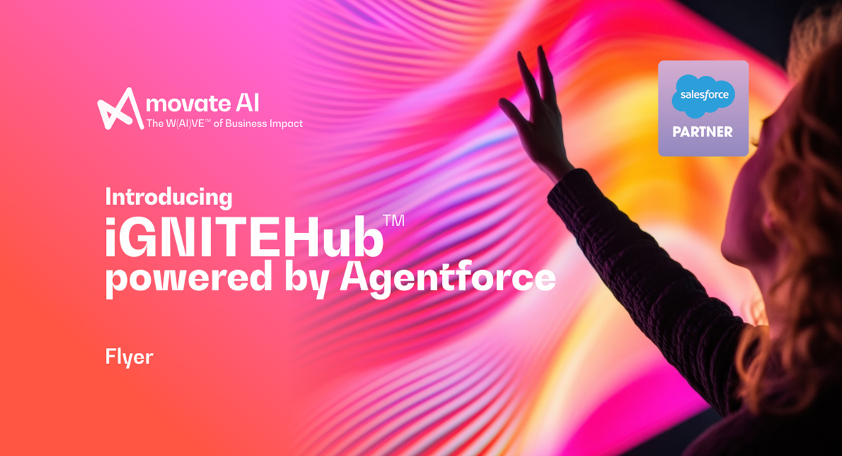Movate Salesforce Agentforce partnership banner showcasing AI-powered customer service automation and enterprise transformation