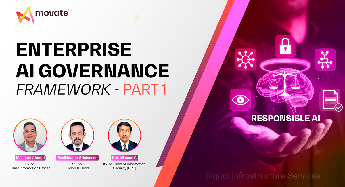 AI governance framework integrated with Movate’s Digital Infrastructure Services for secure, scalable, and compliant enterprise IT environments